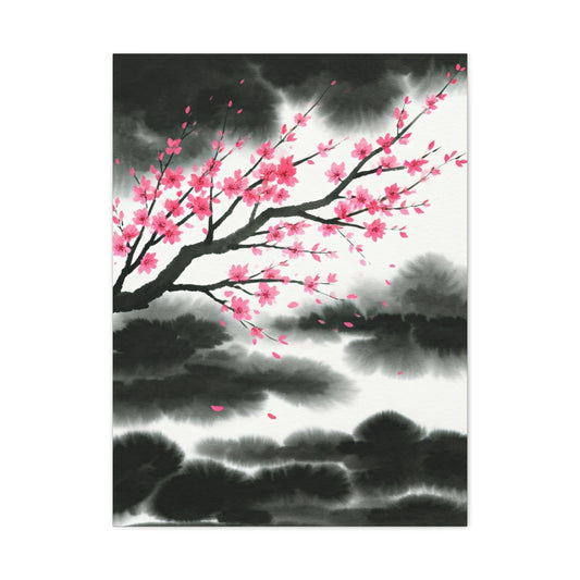 Japanese Ink Brush Sakura Landscape Wall Art & Canvas Prints