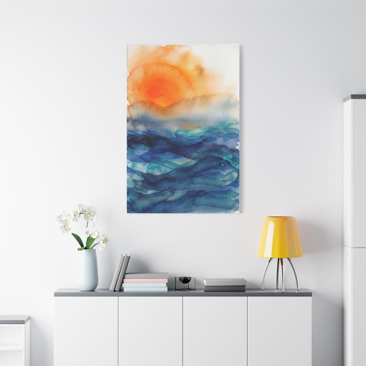 Minimal Orange Sunrise Watercolor Wall Art & Canvas Print
