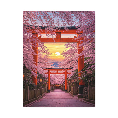 Torii Gate Sakura Pathway at Sunset Wall Art & Canvas Prints
