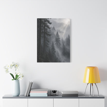 Misty Pine Forest Light Wall Art & Canvas Print