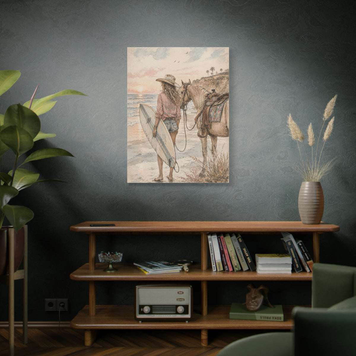Surf Cowgirl Beach Horizon Scene Wall Art & Canvas Print