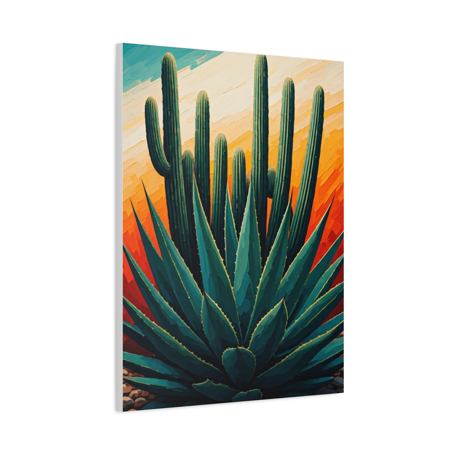 Agave Foreground Desert Saguaro Painting Wall Art & Canvas Prints