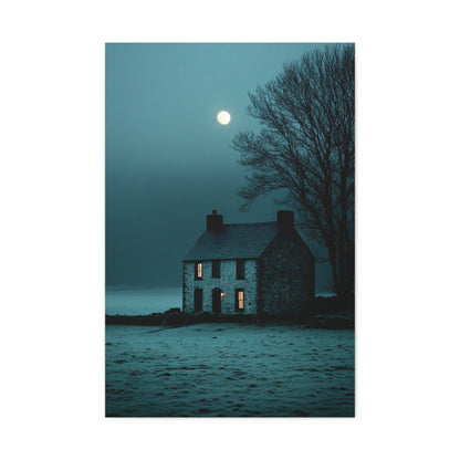 Gothic Farmhouse Moonlight Scene Wall Art & Canvas Print
