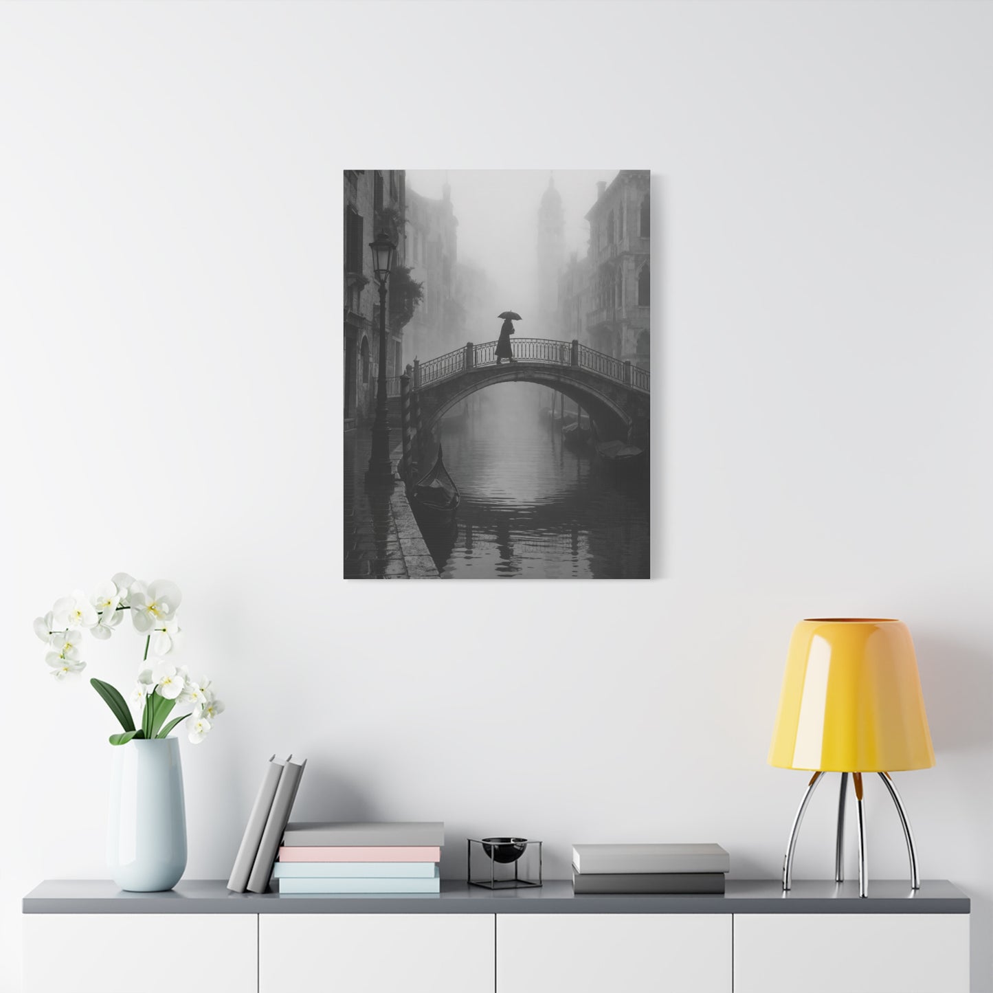 Venetian Bridge Fog Scene Wall Art & Canvas Print