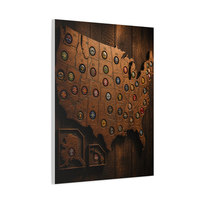 Wooden Beer Cap USA Map Wall Art & Canvas Print