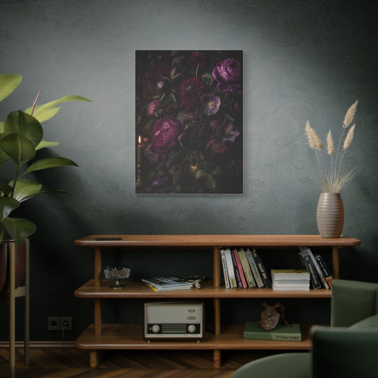 Dark Floral Still Life Candlelight Wall Art & Canvas Print
