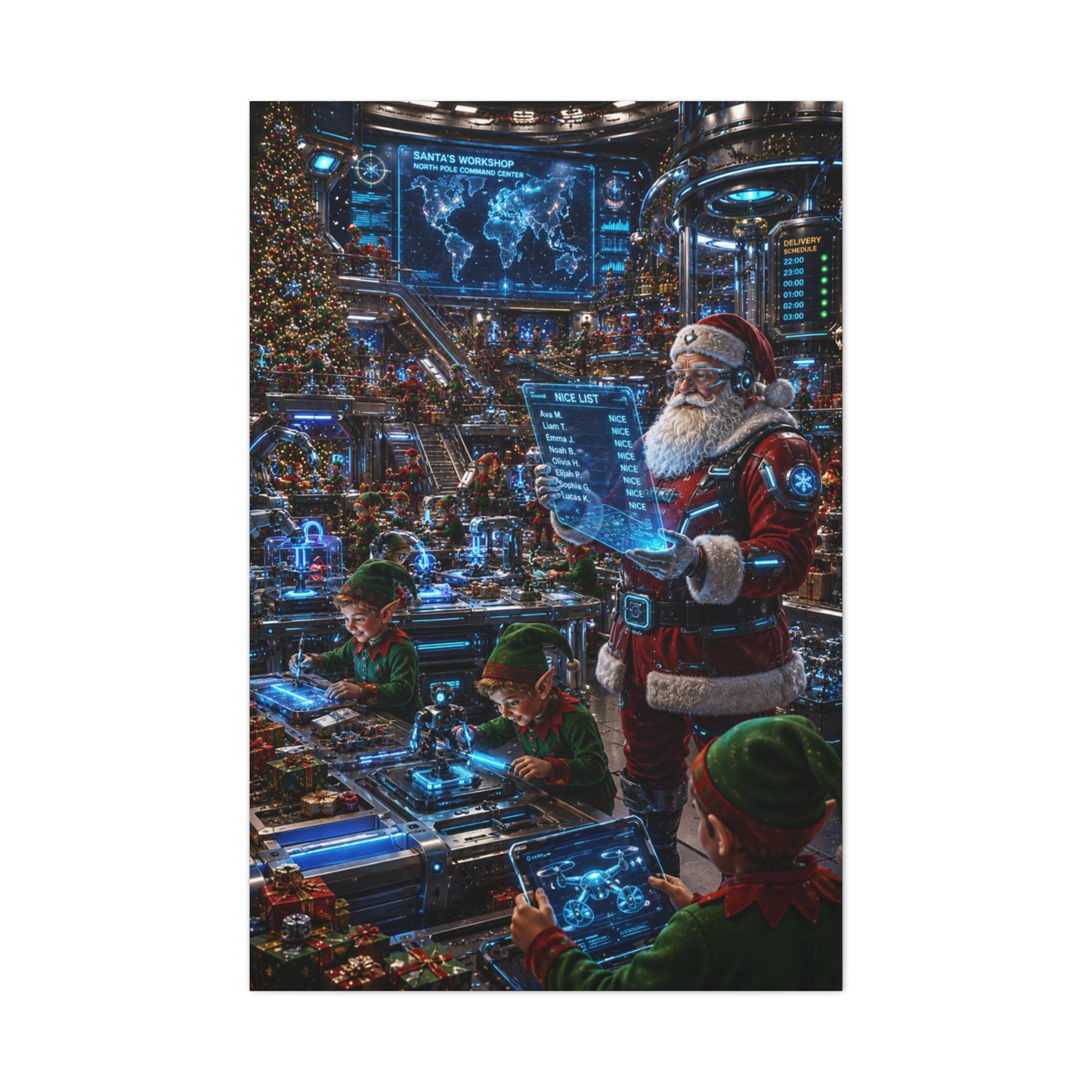 Futuristic Santa Workshop Wall Art & Canvas Print