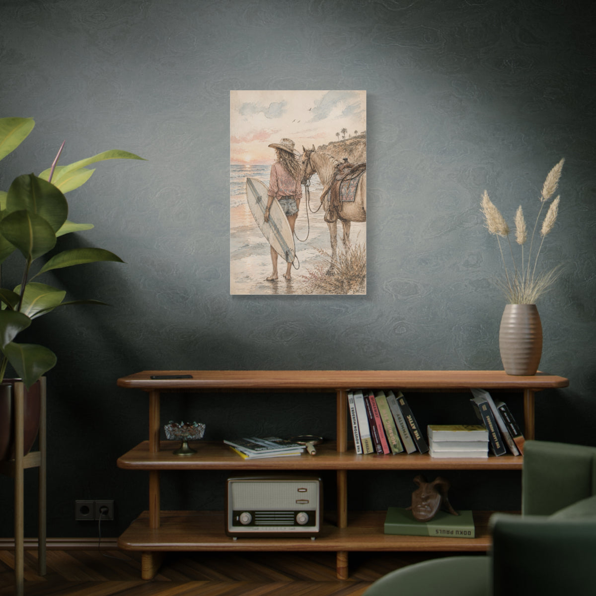 Surf Cowgirl Beach Horizon Scene Wall Art & Canvas Print