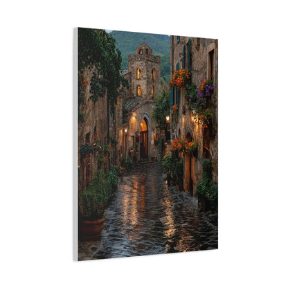 Tuscan Village Rain Street Wall Art & Canvas Print