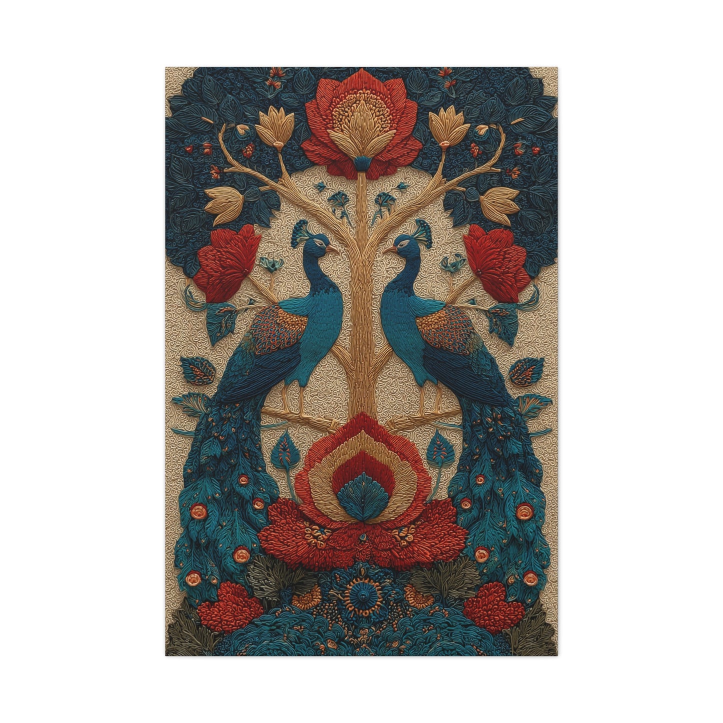 Folk Peacock Tree of Life Wall Art & Canvas Print