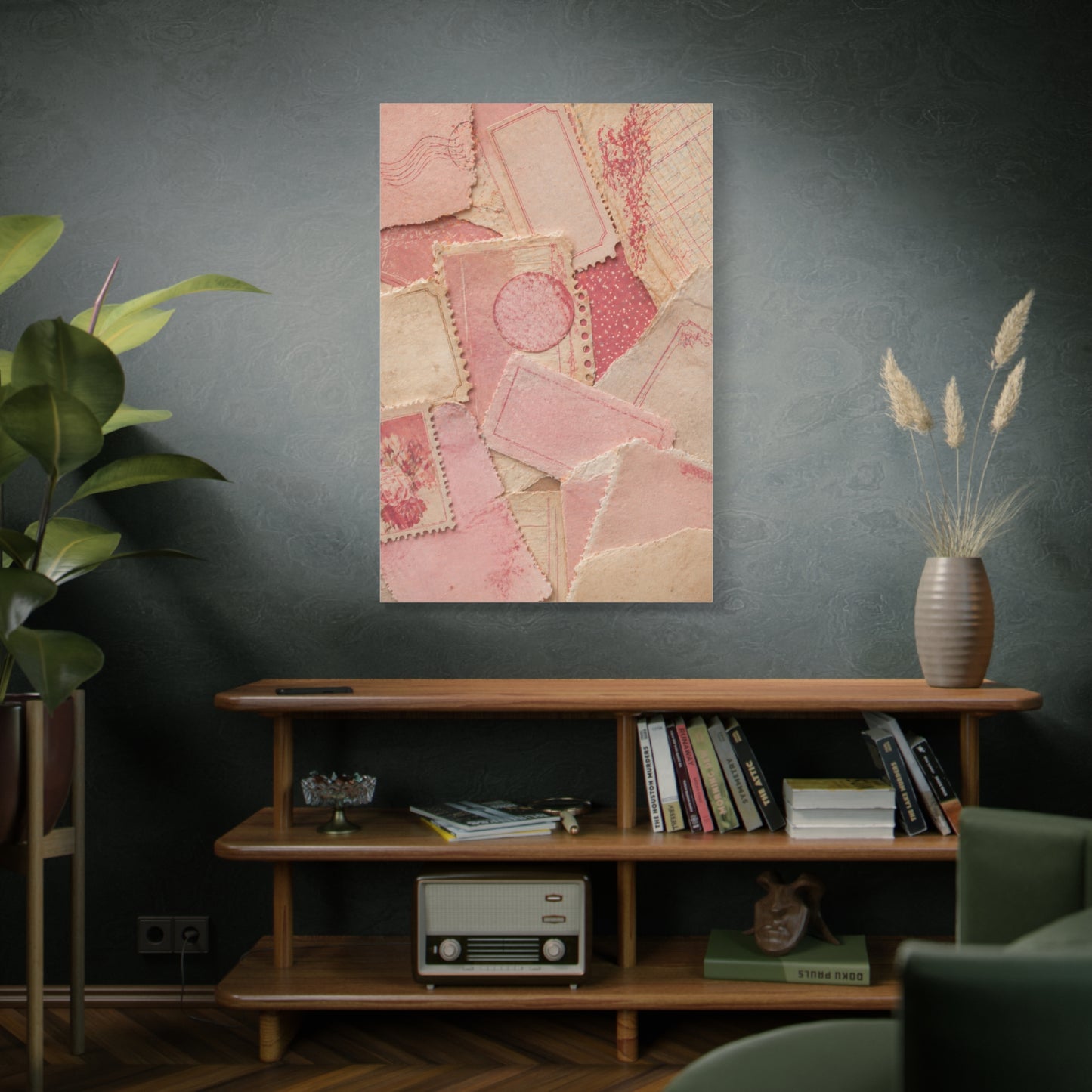 Vintage Pink Paper Collage Wall Art & Canvas Print