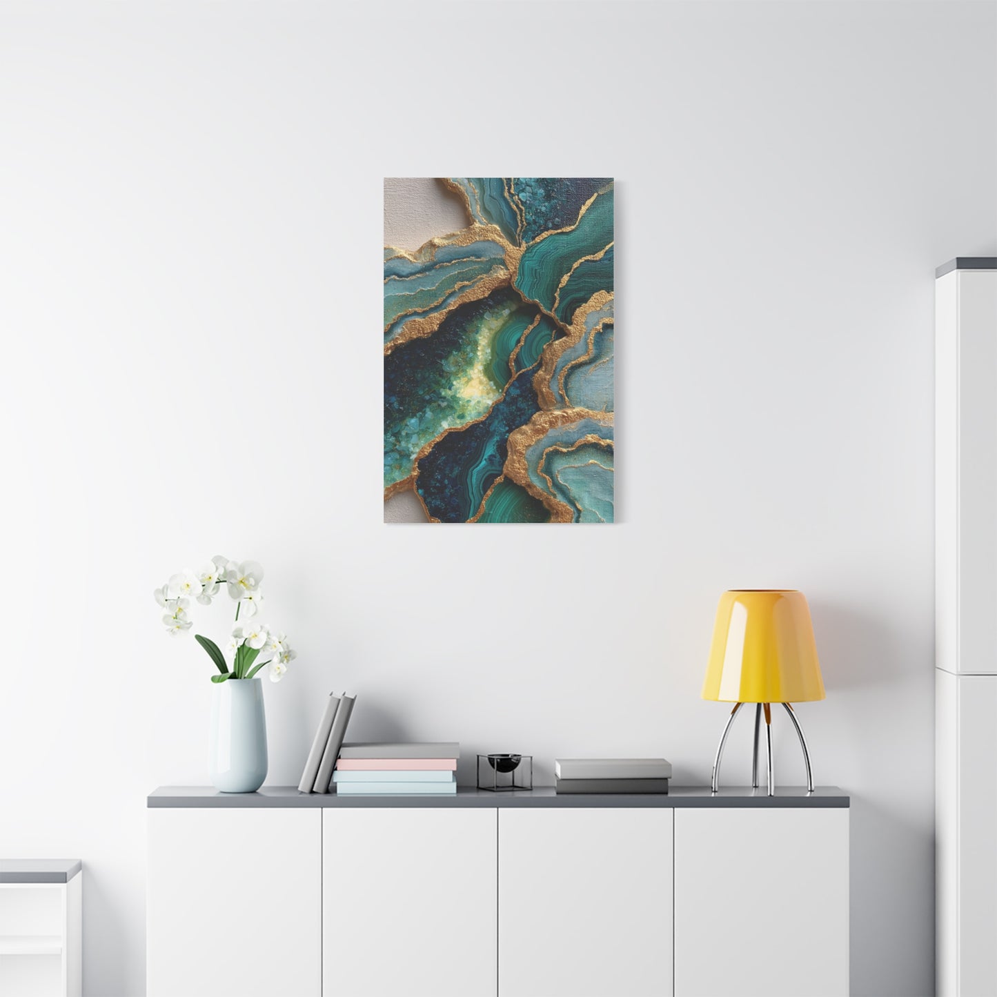 Malachite Emerald & Gold Geode Abstract Wall Art & Canvas Print