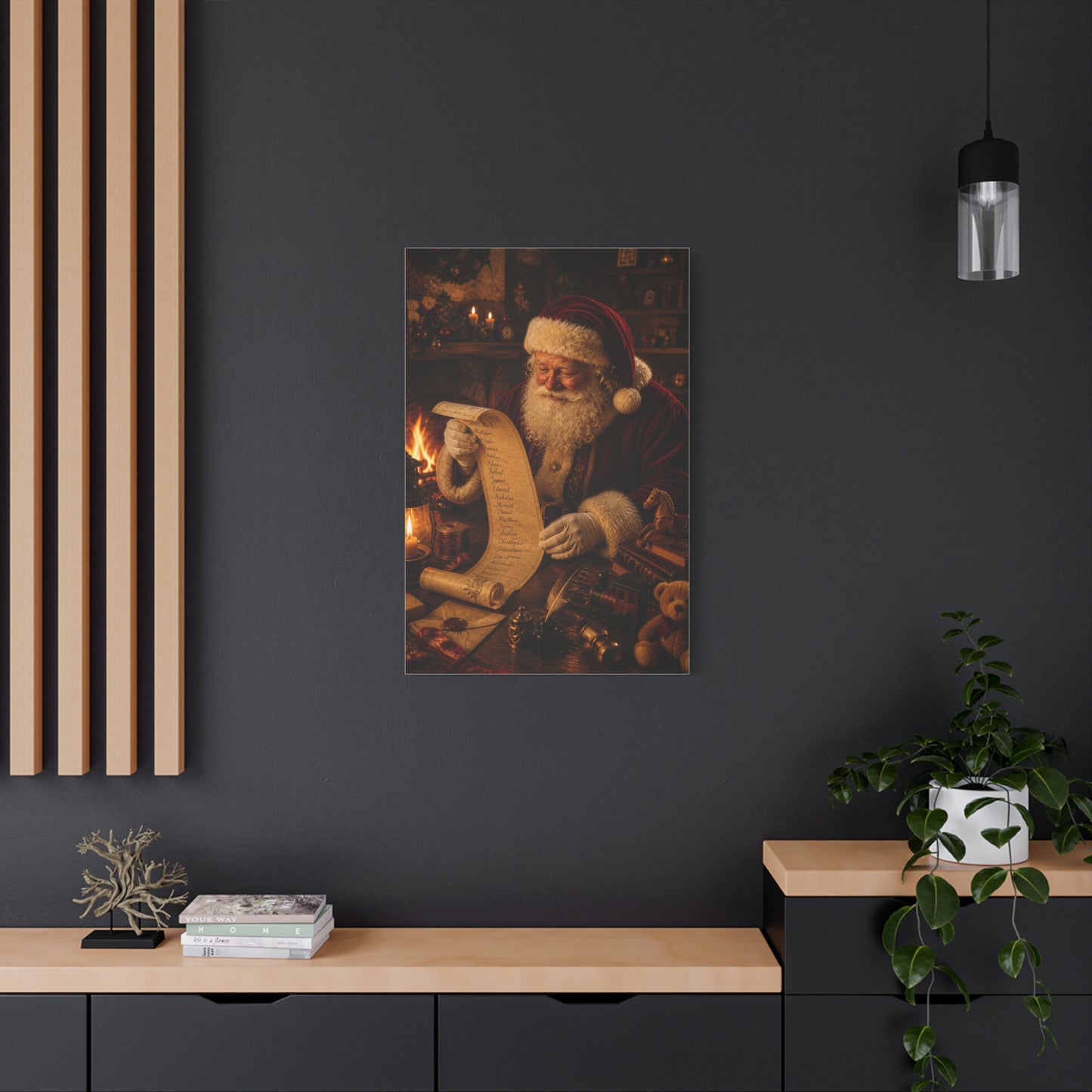 Santa Checking the Christmas List Wall Art & Canvas Print