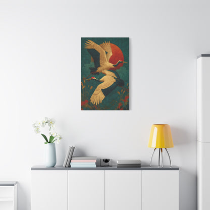 Golden Crane Celestial Flight Wall Art & Canvas Print