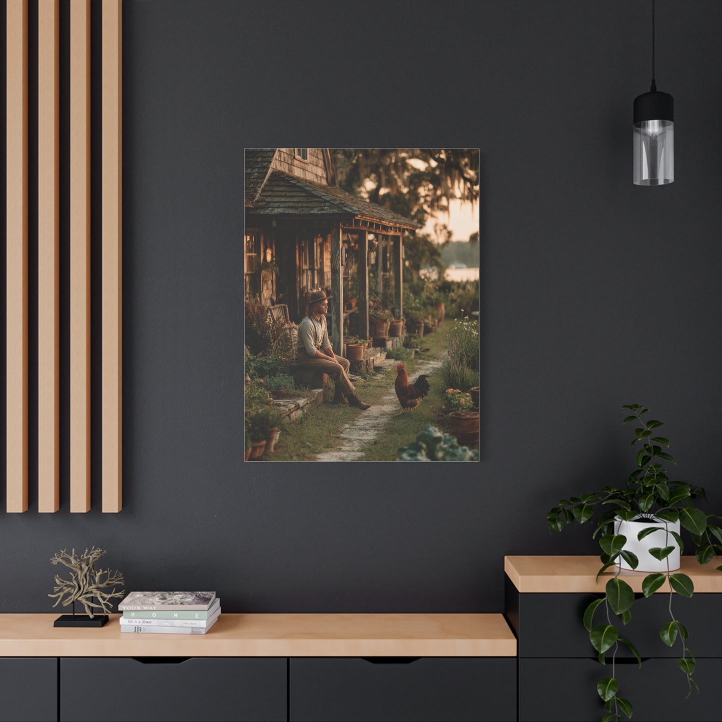 Farmhouse Porch Rooster Scene Wall Art & Canvas Print