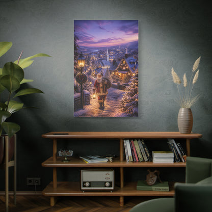 Snowy Village Santa Lantern Walk Wall Art & Canvas Print