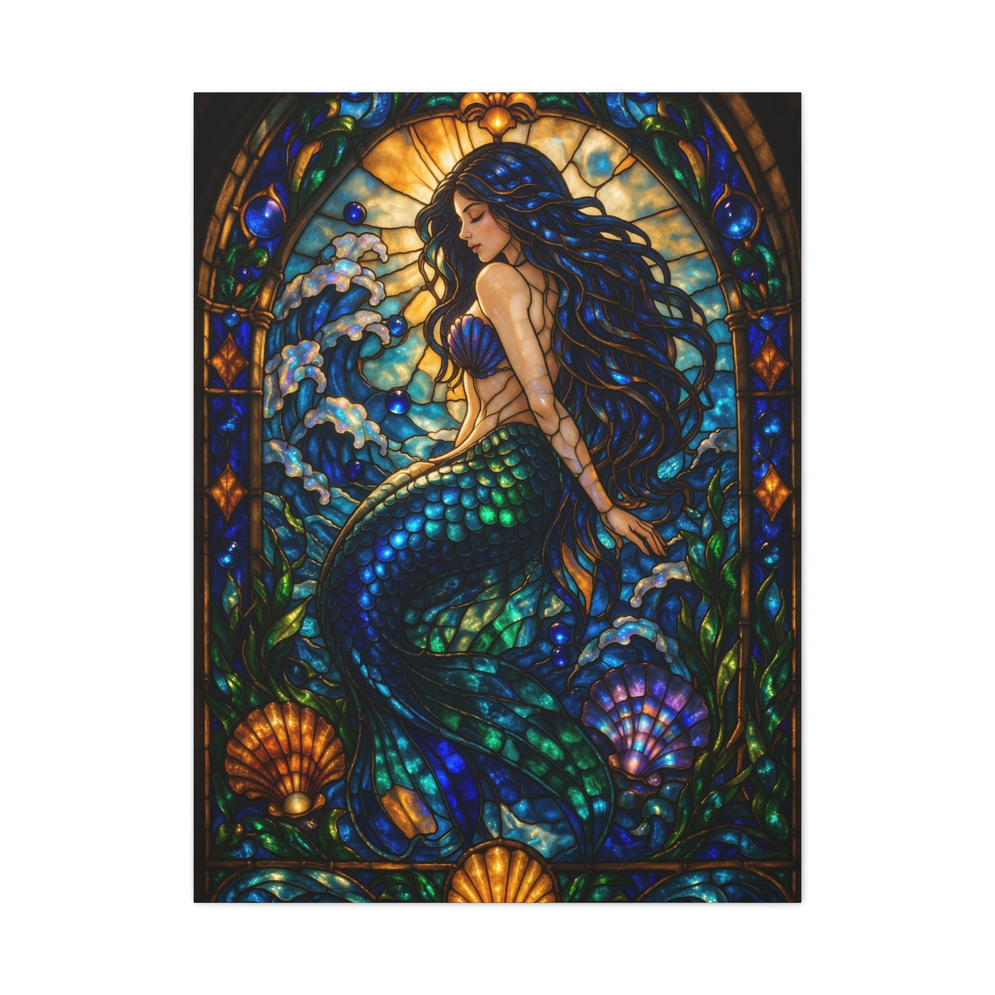 Stained Glass Ocean Siren Wall Art & Canvas Print