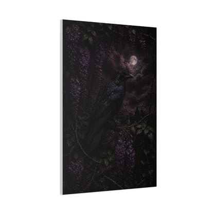 Raven in Wisteria Moonlit Scene Wall Art & Canvas Print