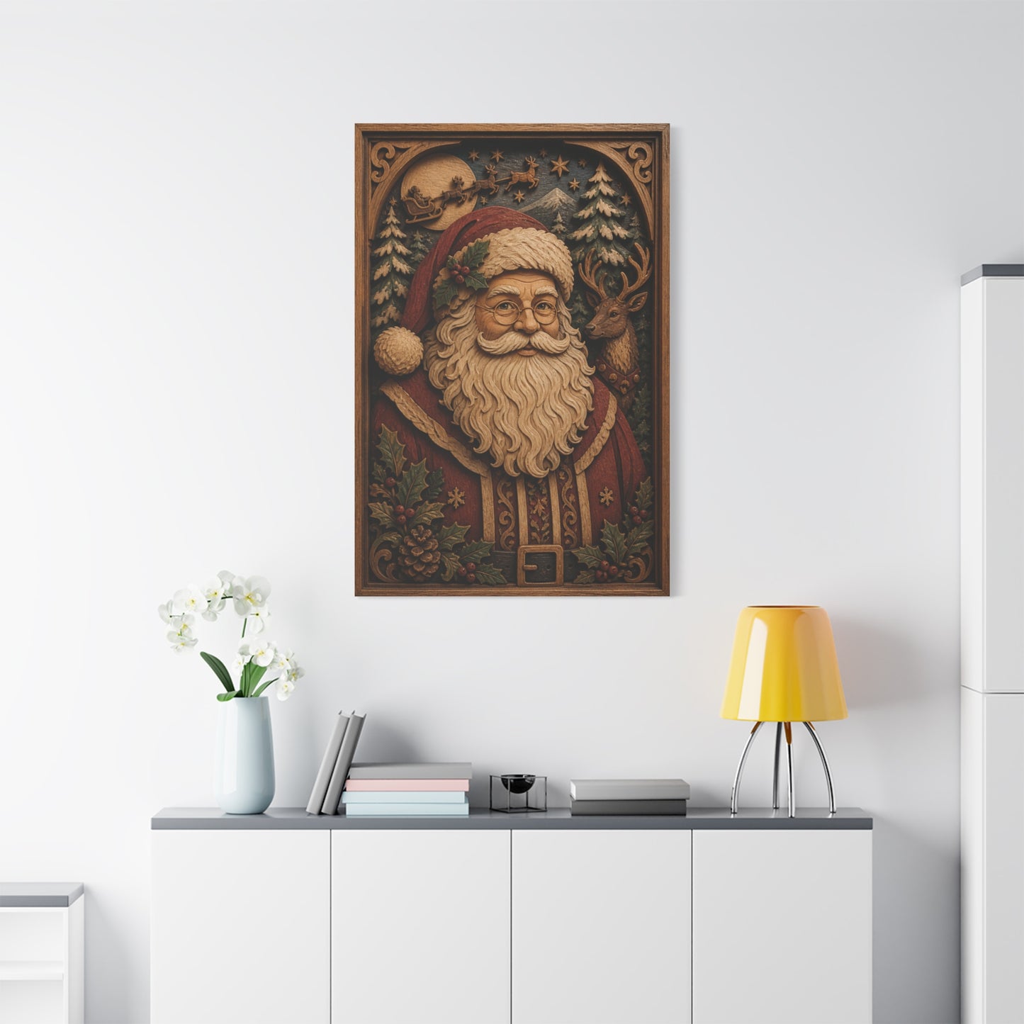 Layered Wooden Santa Relief Wall Art & Canvas Print