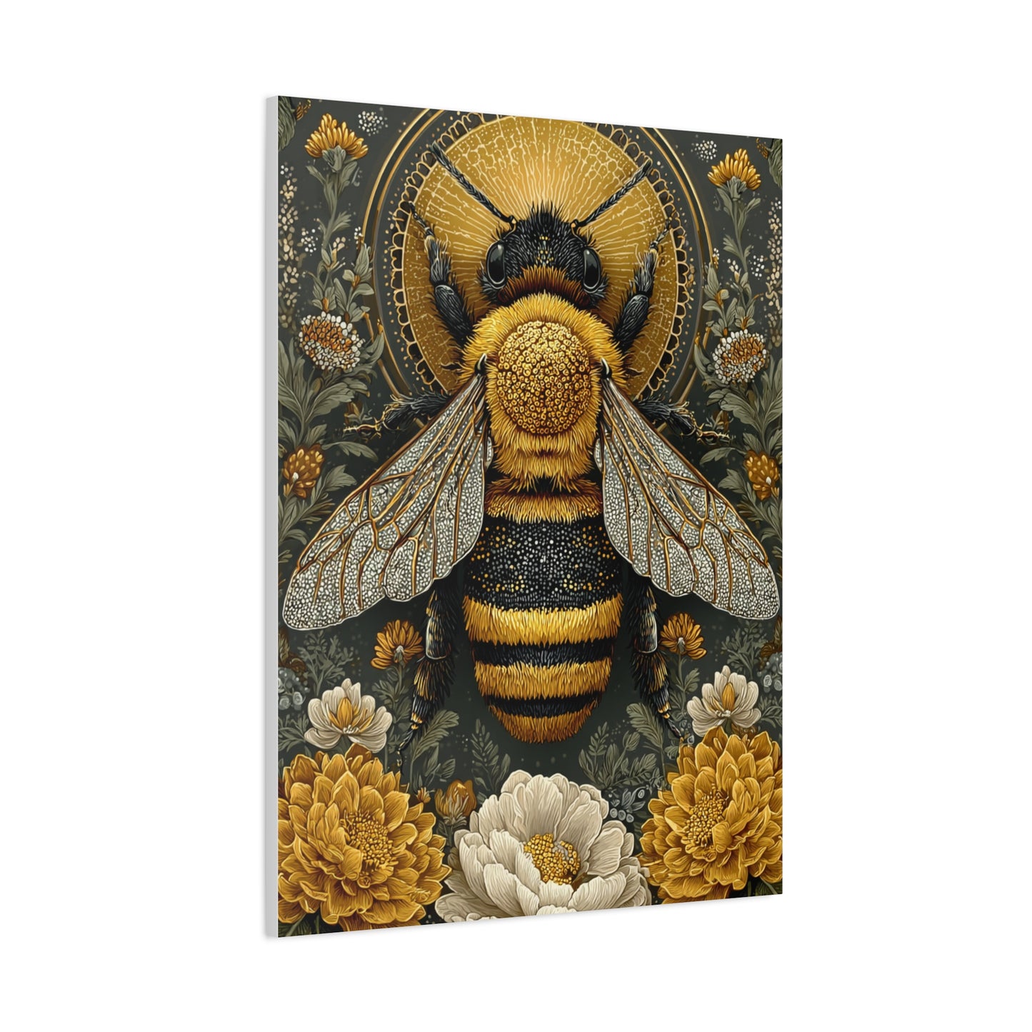 Honey Bee Botanical Folk Mandala Wall Art & Canvas Print