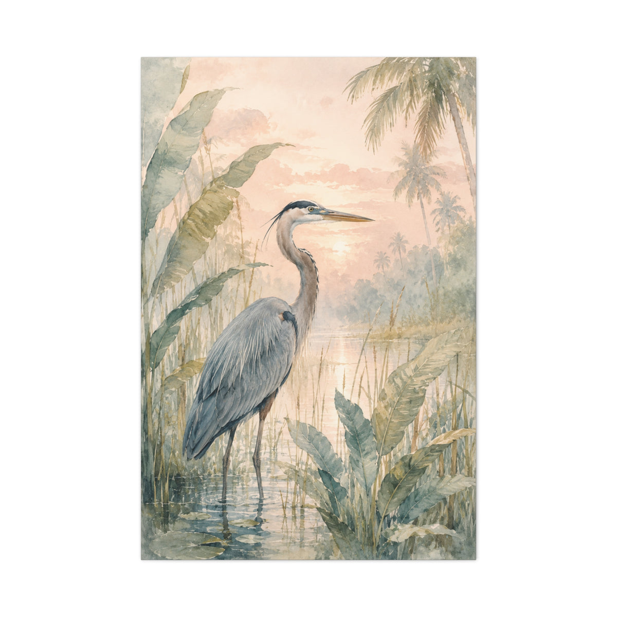Soft Tropical Heron Marsh Landscape Tropical Wall Art & Canvas Print