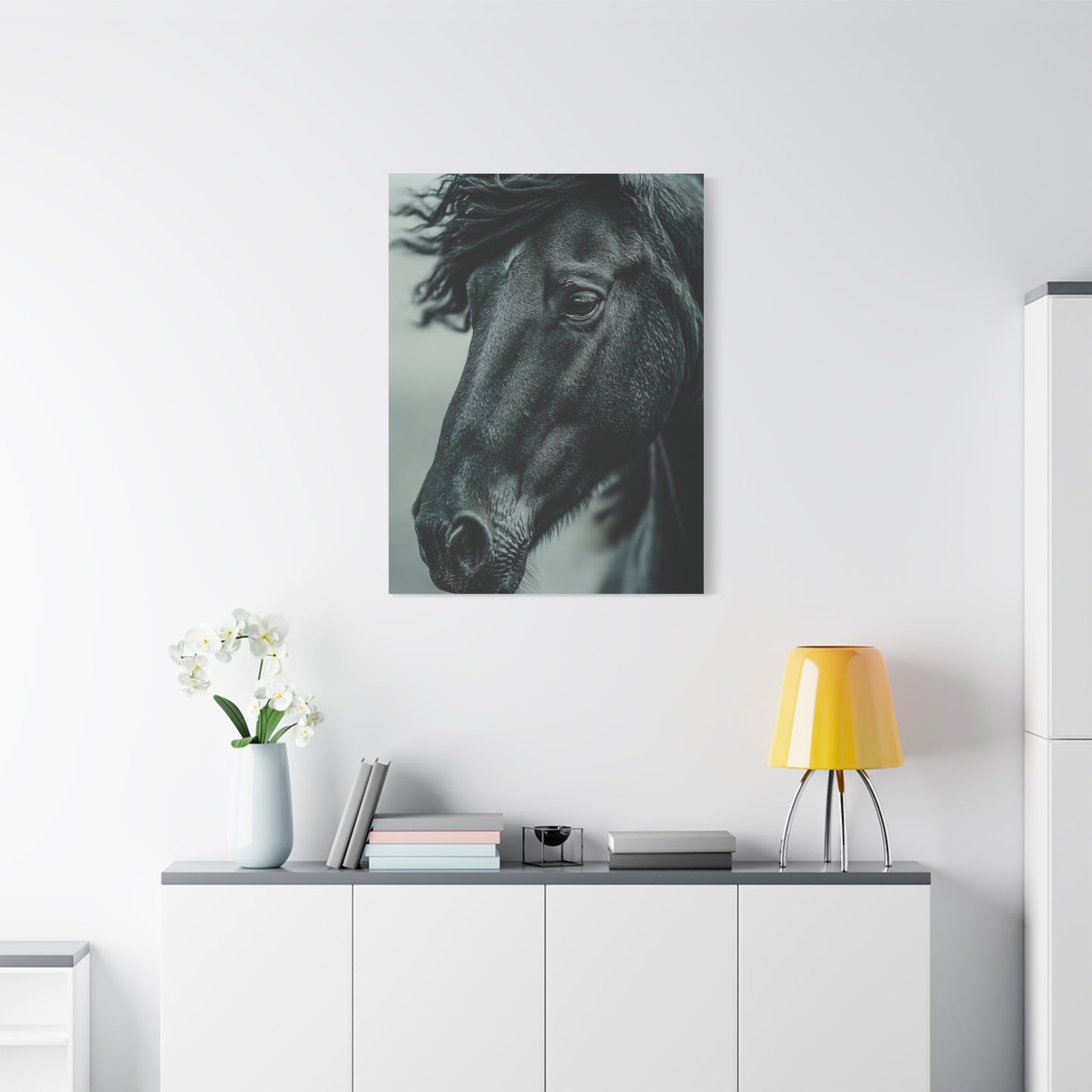 Black Stallion Close Portrait Wall Art & Canvas Print