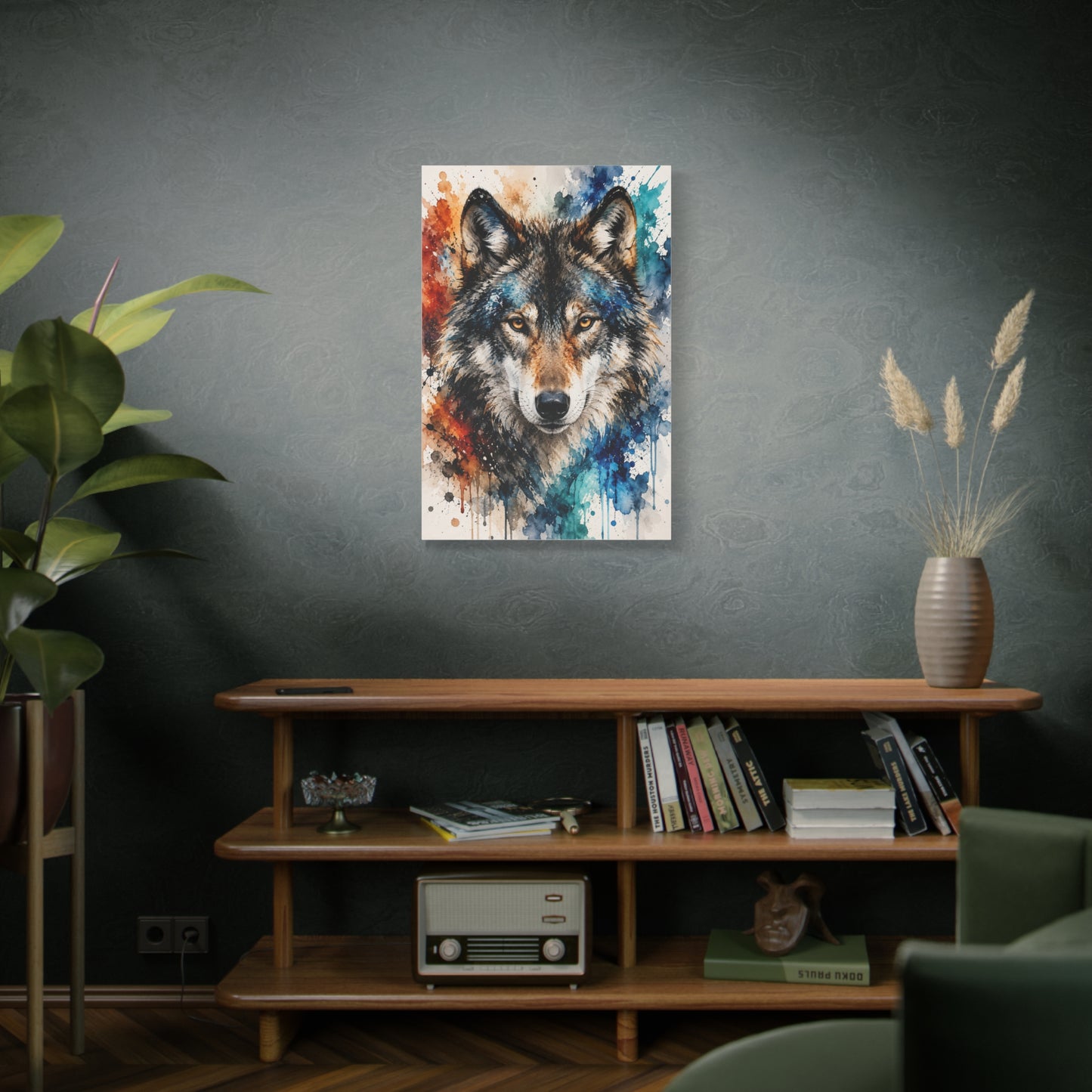 Watercolor Splash Wolf Expression Portrait Wall Art & Canvas Print
