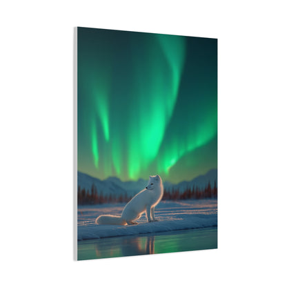 Arctic Fox Aurora Night Wall Art & Canvas Print