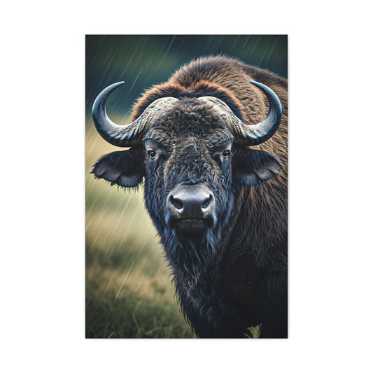 Cape Buffalo Frontal Portrait with Curved Horn Emphasis Wall Art & Canvas Print