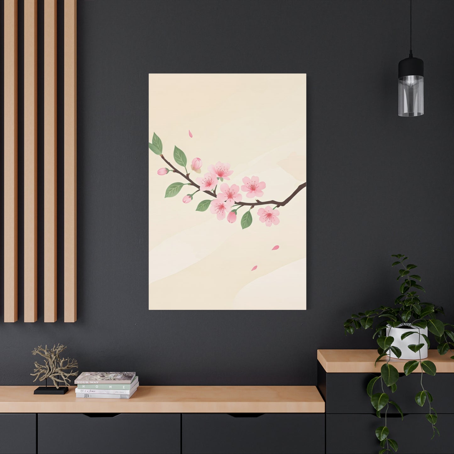 Minimal Sakura Branch Botanical Illustration Wall Art & Canvas Prints