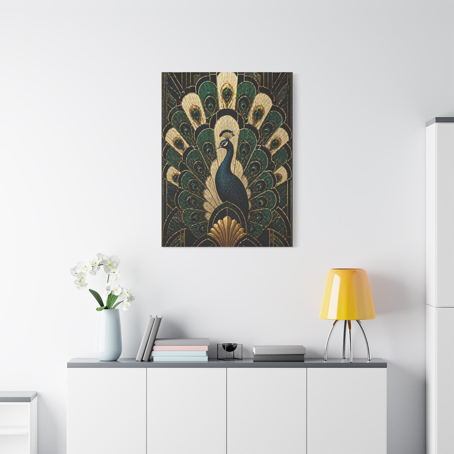 Art Deco Peacock Fan Composition Wall Art & Canvas Print