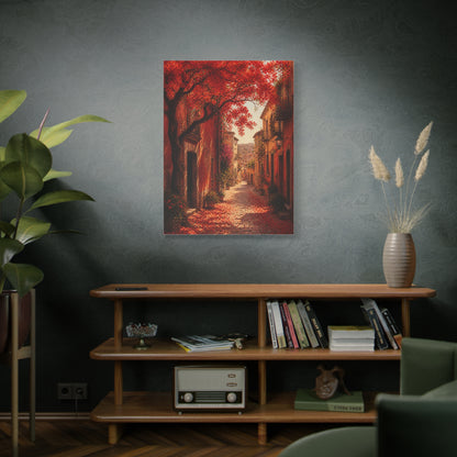 Autumn Red Blossom Street Scene Wall Art & Canvas Print