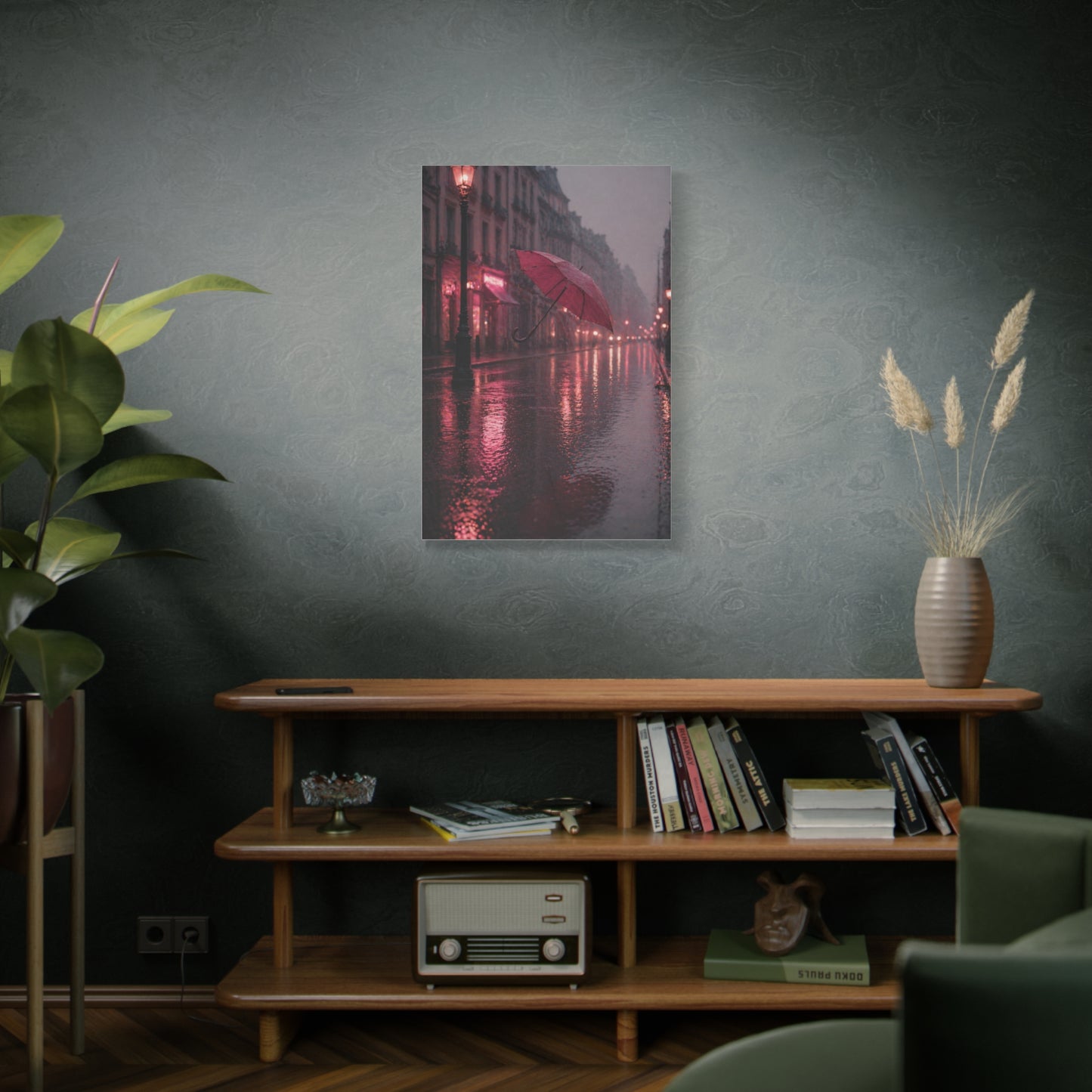 Romantic Pink Rain Street Reflection Wall Art & Canvas Print