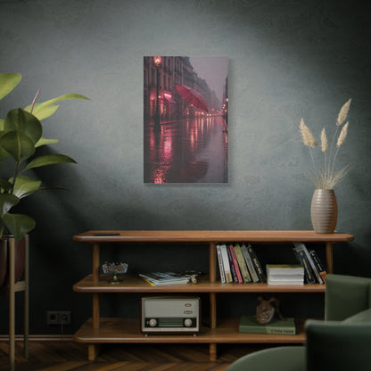 Romantic Pink Rain Street Reflection Wall Art & Canvas Print
