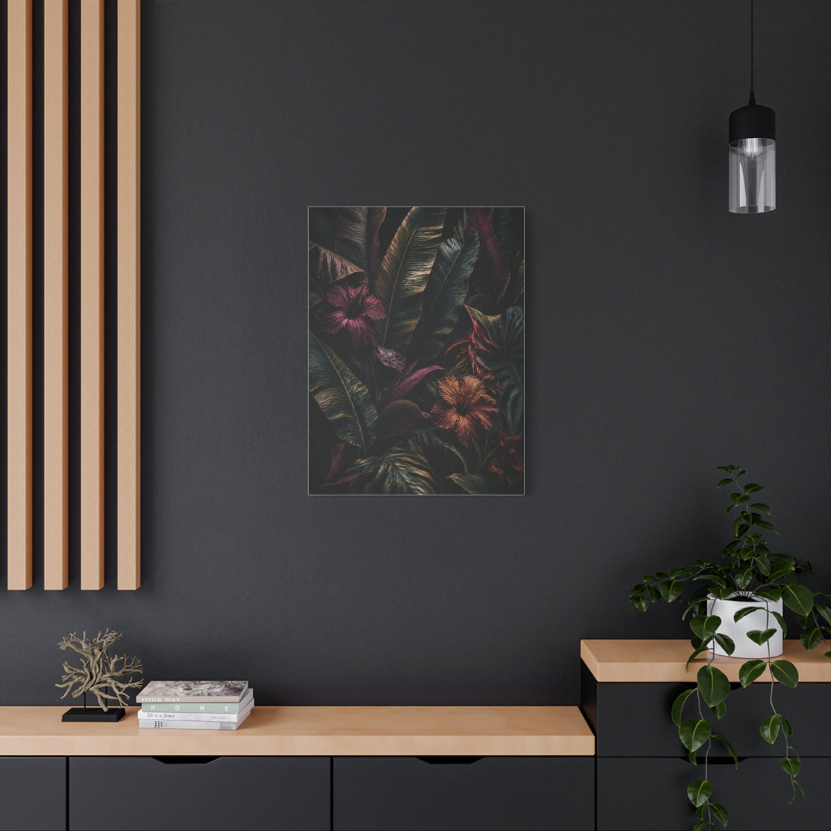 Dark Botanical Hibiscus Jungle Tropical Wall Art & Canvas Print