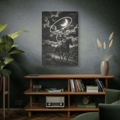 Moon Lasso Cowgirl Night Scene Wall Art & Canvas Print