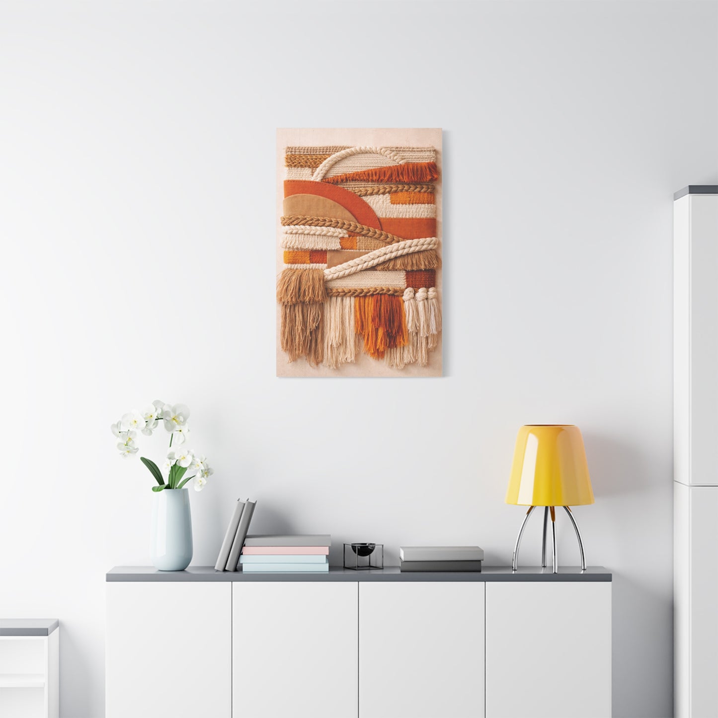 Boho Textile Orange Fiber Composition Wall Art & Canvas Print