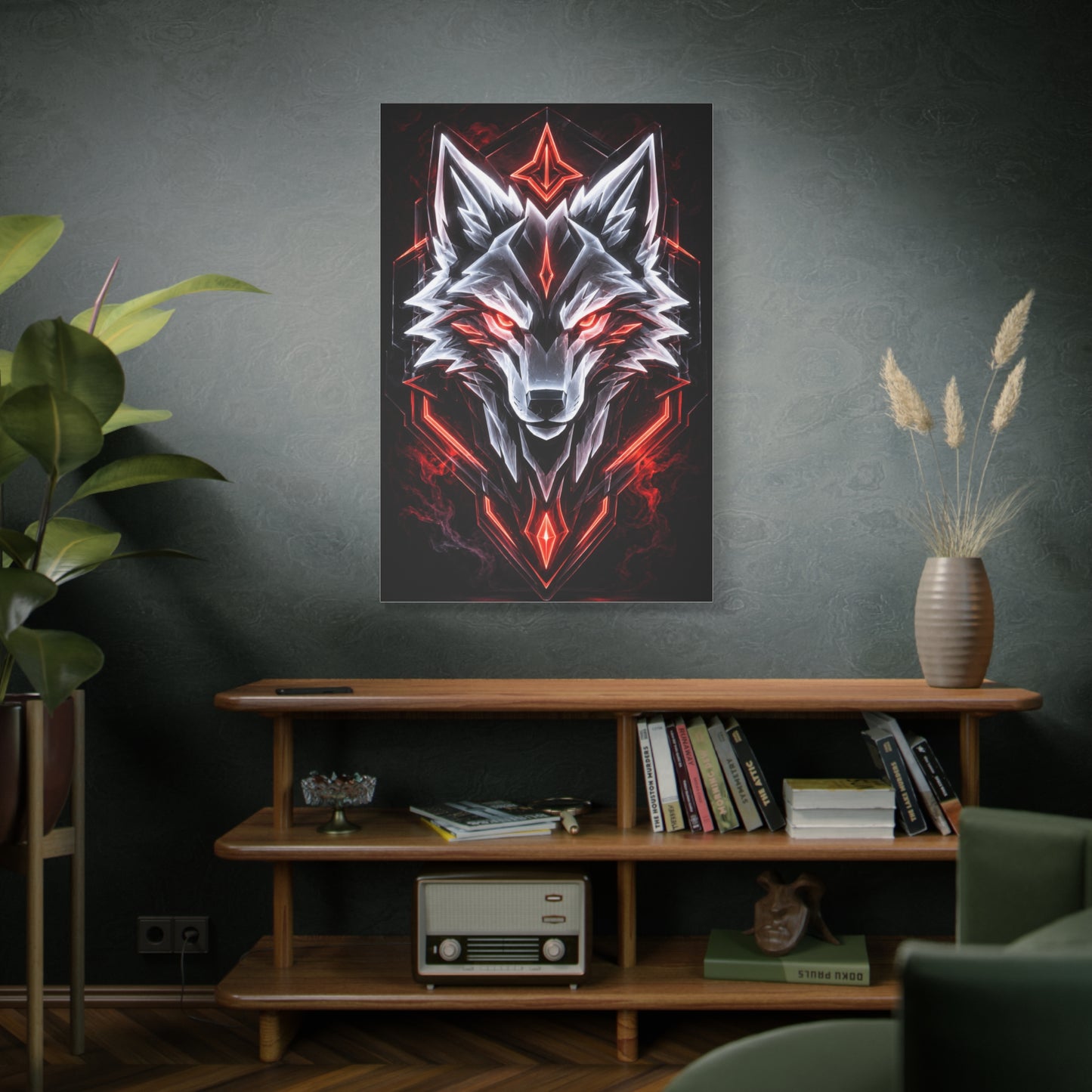 Futuristic Neon Wolf Emblem Geometric Wall Art & Canvas Print