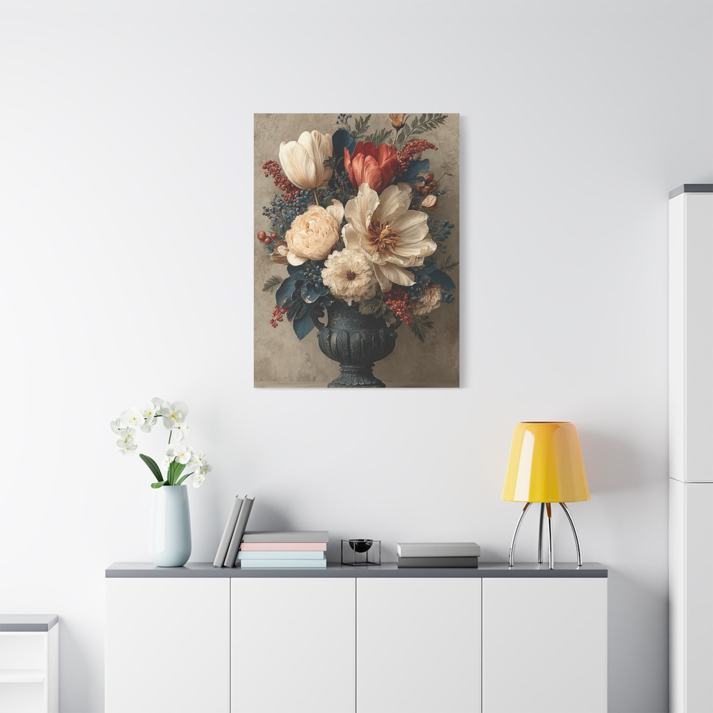 Scandinavian Folk Floral Urn Wall Art & Canvas Print