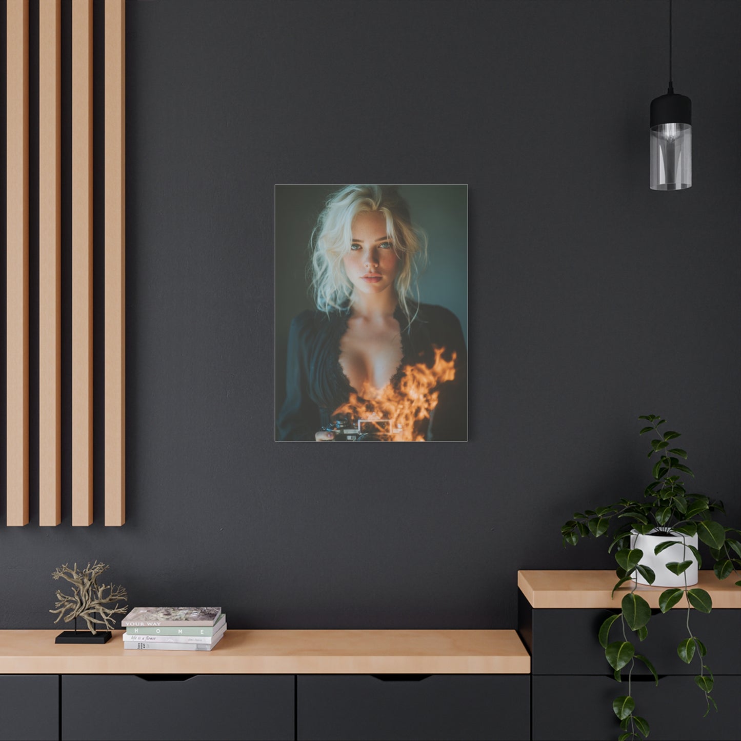 Blonde Muse Fire Camera Portrait Wall Art & Canvas Print