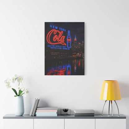 Neon Waterfront Skyline Cola Sign Wall Art & Canvas Print