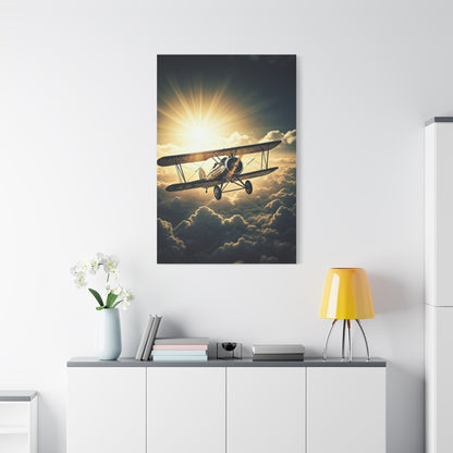 Sunlit Vintage Biplane Flight Wall Art & Canvas Prints
