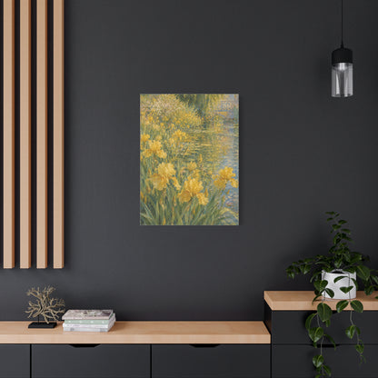 Impressionist Yellow Iris Garden Waterside Scene Wall Art & Canvas Print