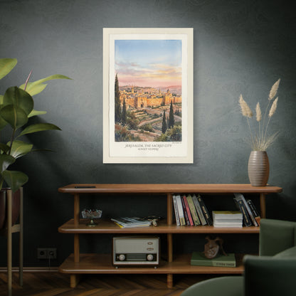 Jerusalem Sunset Watercolor Landscape Wall Art & Canvas Print