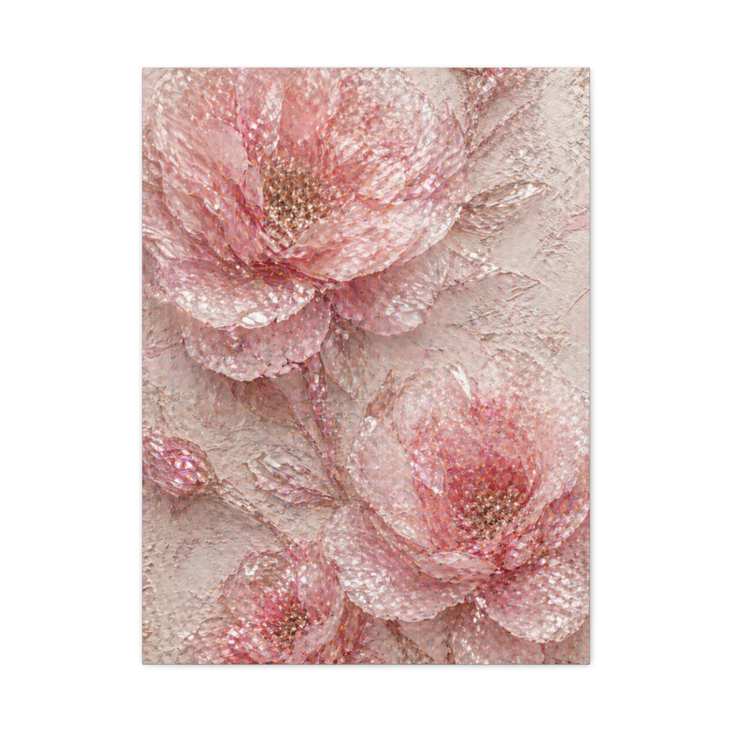 Crushed Glass Pink Floral Relief Wall Art & Canvas Print