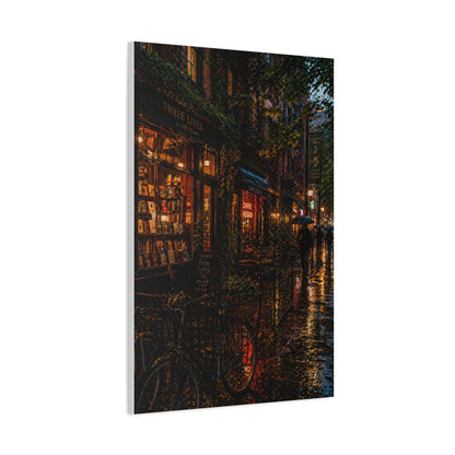 Greenwich Village Rainy Bookstore Scene Wall Art & Canvas Print