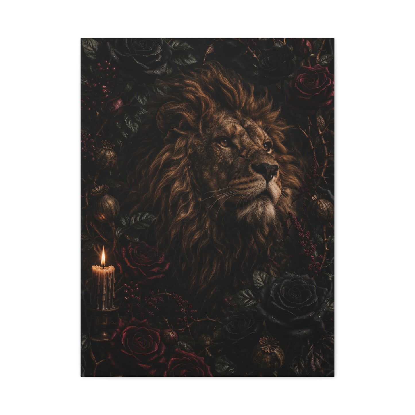 Dark Floral Lion Dramatic Portrait Wall Art & Canvas Print