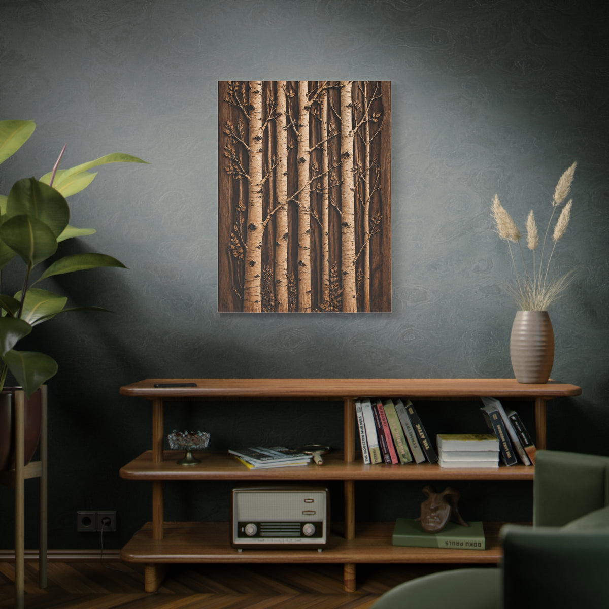 Carved Birch Wood Panel Relief Trees Wall Art & Canvas Print