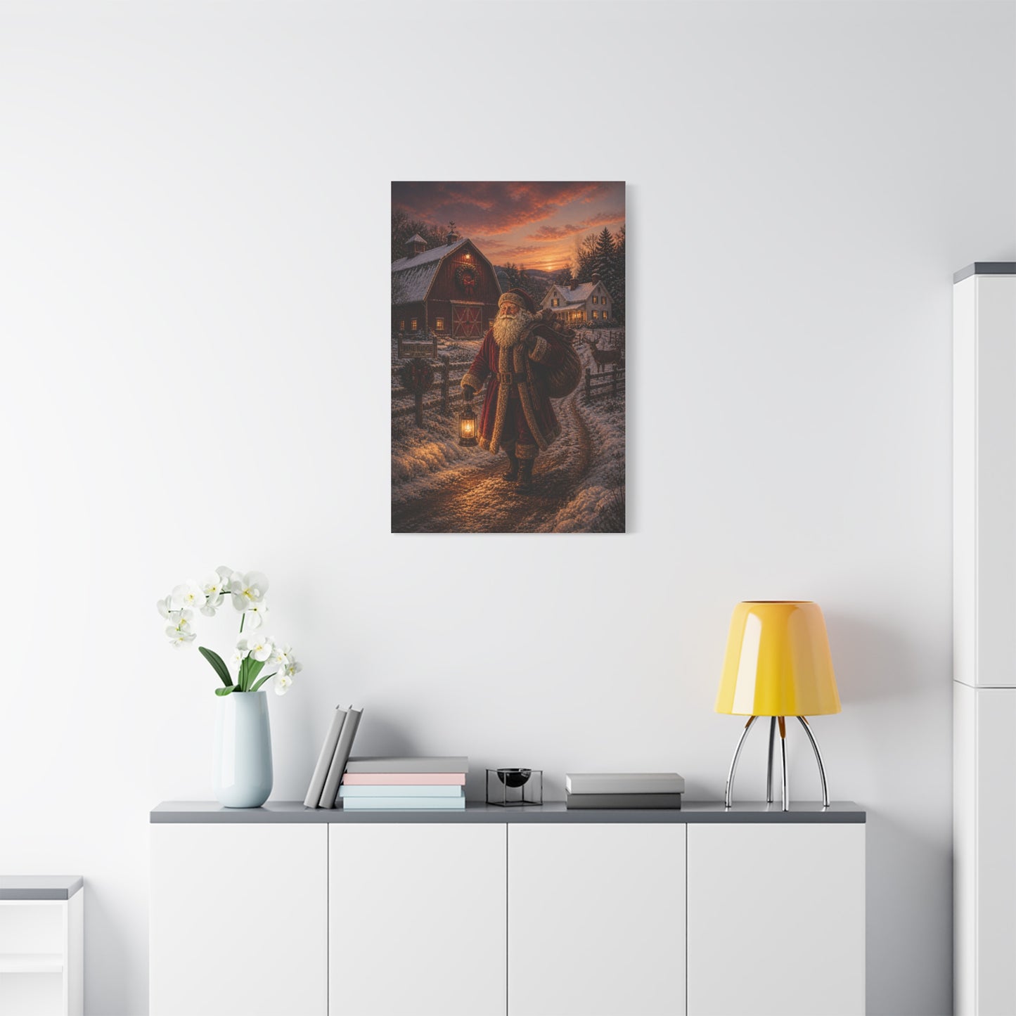 Rustic Farmhouse Santa at Dusk Wall Art & Canvas Print