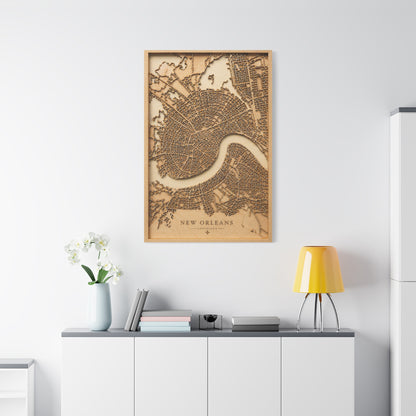 New Orleans Wooden Map Relief Wall Art & Canvas Print